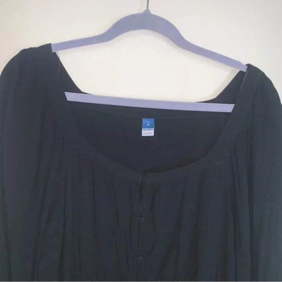 Old Navy Black Scoop Neck Rayon Button Up Blouse L - Picture 7 of 9